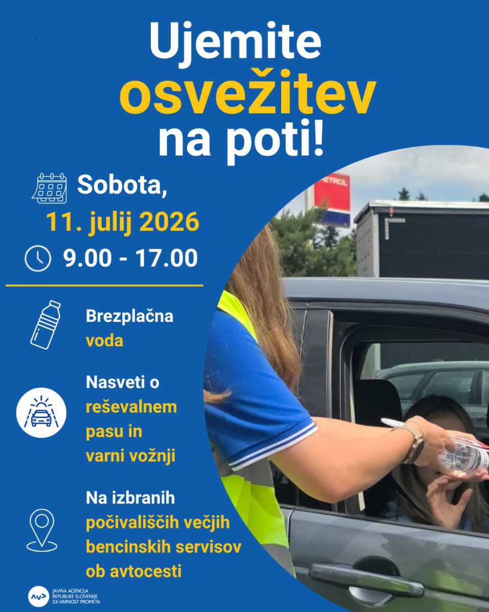 Agencija za varnost prometa bo ob začetku turistične sezone na počivališčih ob avtocestah delila vodo in pozivala k varni vožnji 