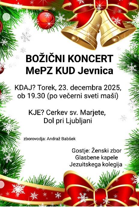 Mešani pevski zbor KUD Jevnica vabi na BOŽIČNI KONCERT