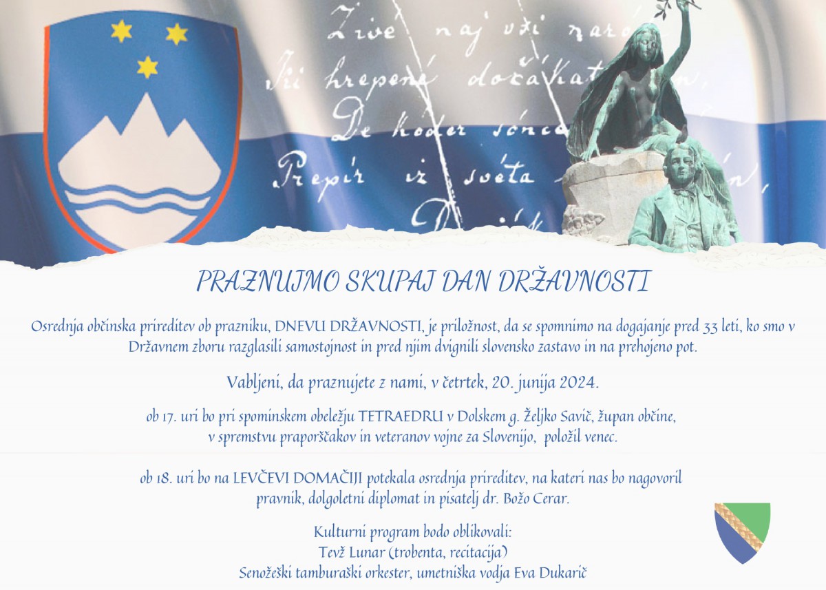 Vabilo na osrednjo občinsko prireditev ob prazniku DNEVU DRŽAVNOSTI