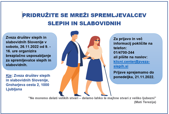 Vabilo na usposabljanje spremljevalcev slepih in slabovidnih