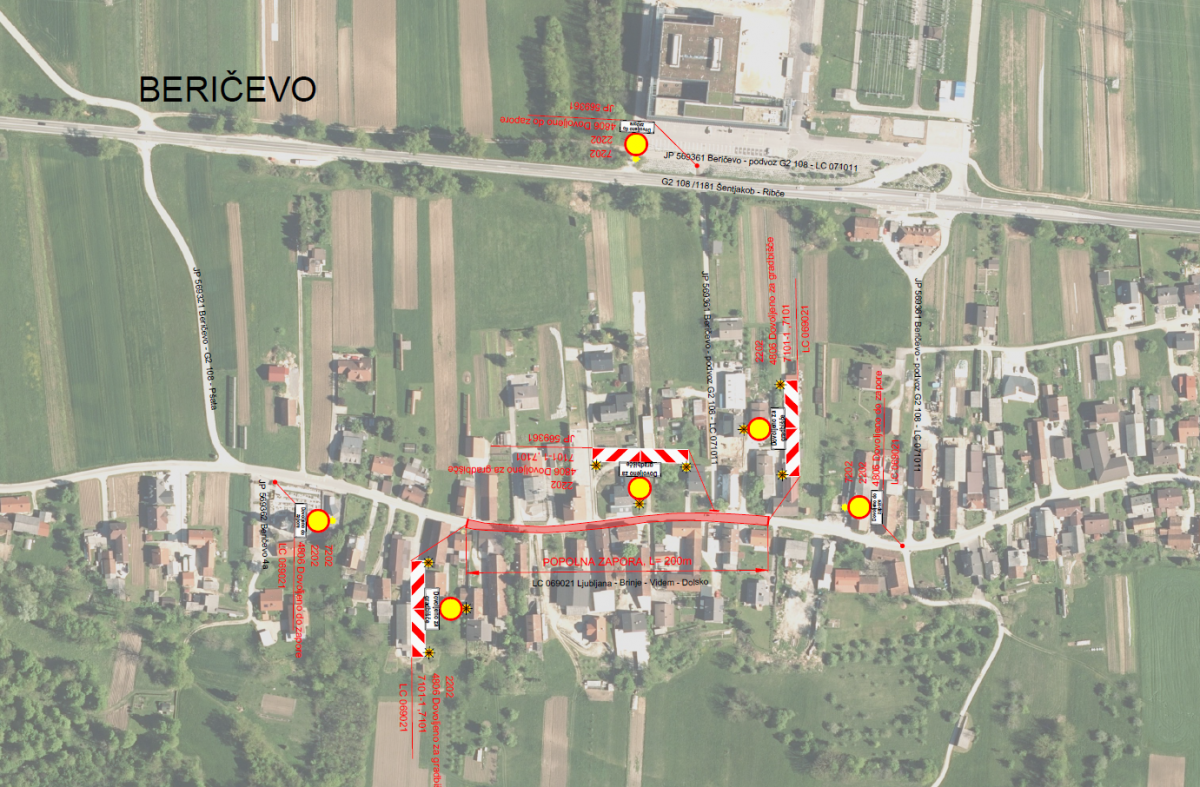 Popolna zapora ceste v naselju Beričevo