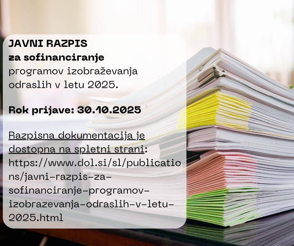JAVNI RAZPIS za sofinanciranje programov izobraževanja odraslih