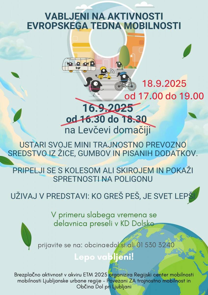 Vabljeni na aktivnosti Evropskega tedna mobilnosti 2025 - PRESTAVLJENO NA 18.9.2025