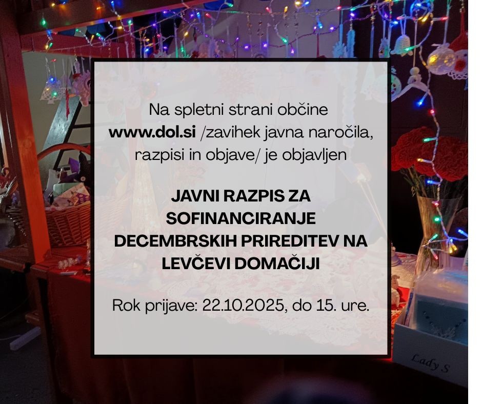 objavljen je JAVNI RAZPIS ZA SOFINANCIRANJE DECEMBERSKIH PRIREDITEV NA LEVČEVI DOMAČIJI